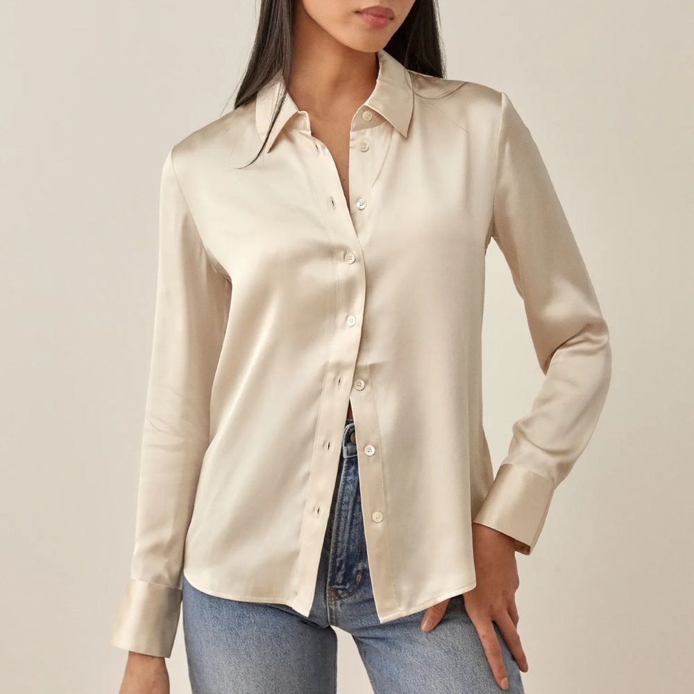 Reformation Sky Relaxed Silk Top in Ivory